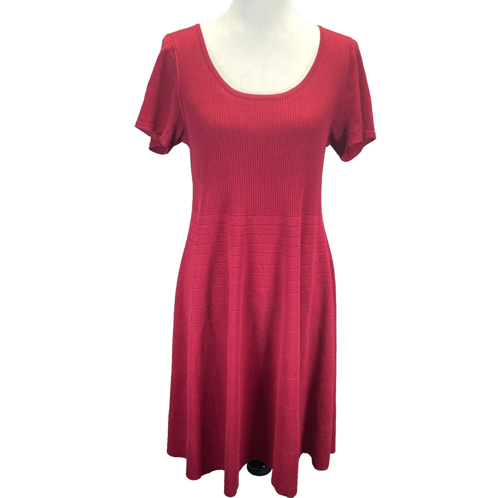 Torrid Women Plus Sz 2 (2X) Red Knitted Ribbed Sweater Dress A-line Short Sleeve